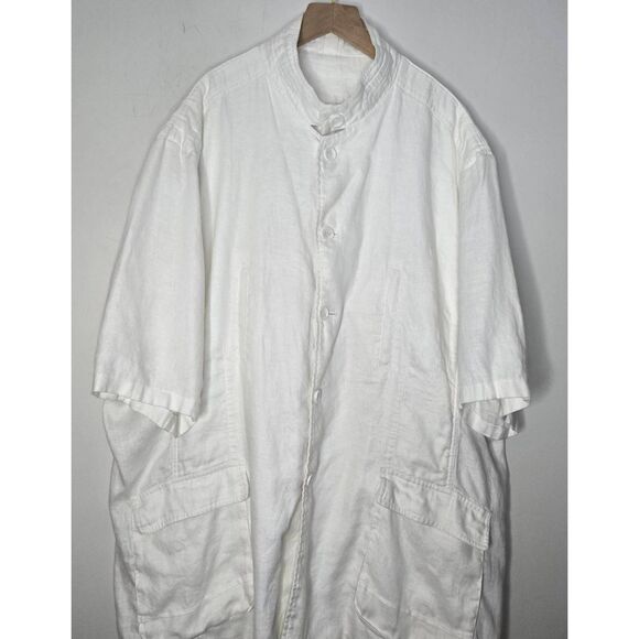 Inserch Men’s Linen Utility Shirt Jacket Size 4XL White Short Sleeve Button Fron - Picture 2 of 6